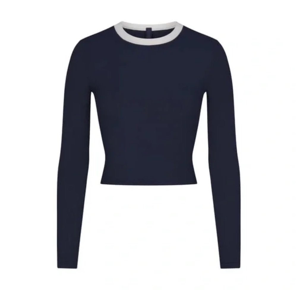 SKIMS NWT Soft Lounge Long Sleeve Crop Top in Navy Multi; Size M